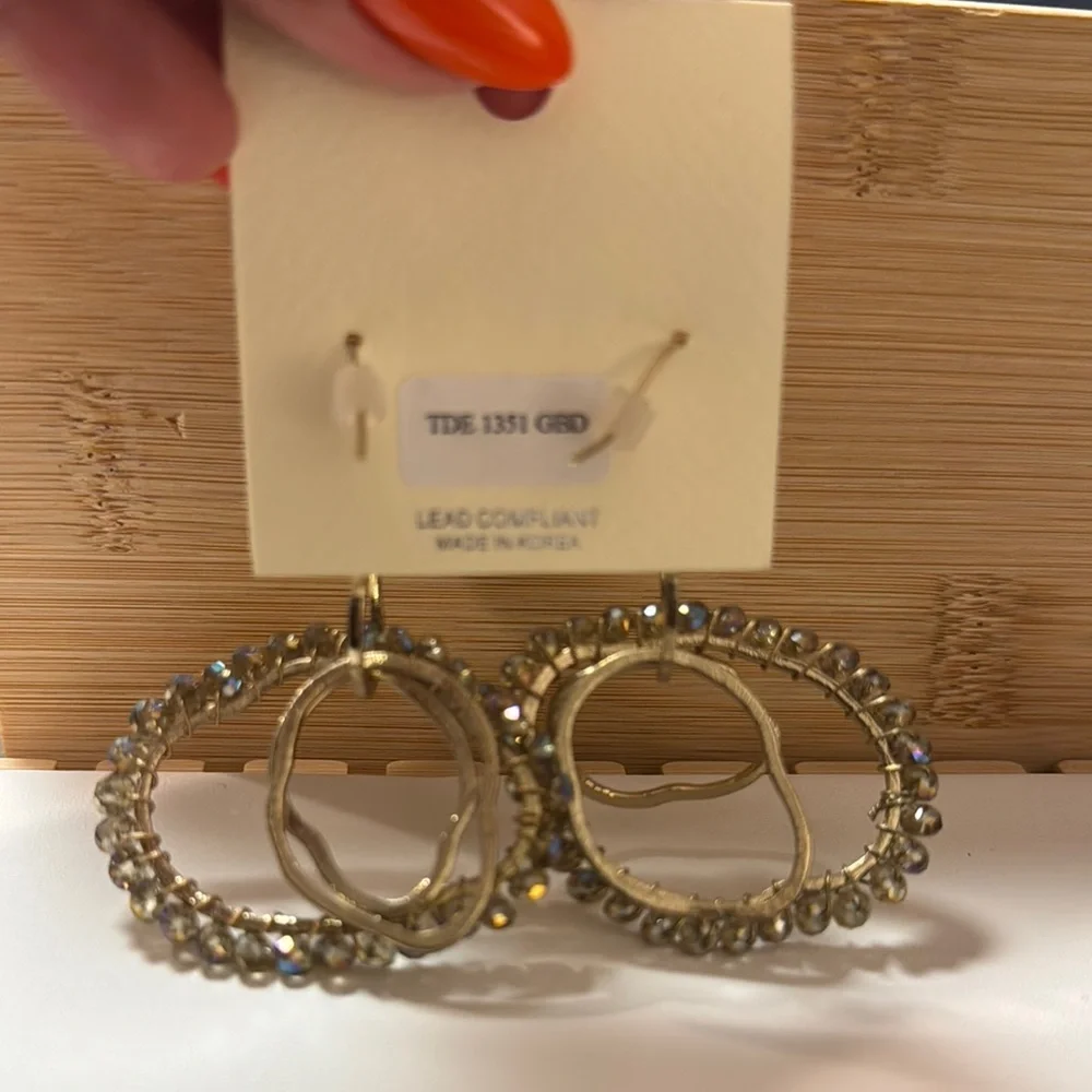 MIA Gold and Crystals Asymmetrical Hoop Earrings